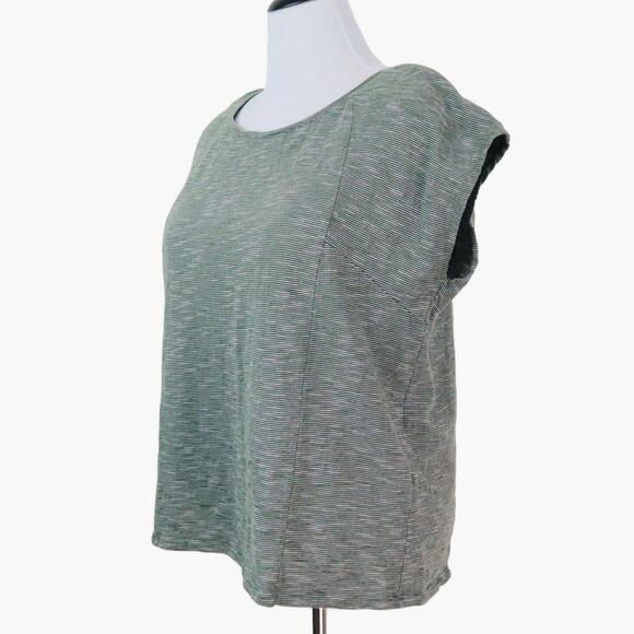 J Jill Size M Cotton Jersey Knit Relaxed Boxy Tee Green Mini Stripe - Picture 1 of 8